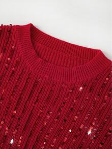 Comfylo Plus Size Christmas Autumn/Winter Fashion Sequin Sweater - Red - View 6