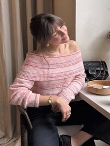 Serisse Sweater Wanita Rajutan dengan Motif Bahu Terbuka - MultiWarna - View 3