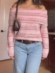 Serisse Sweater Wanita Rajutan dengan Motif Bahu Terbuka - MultiWarna - View 7