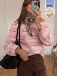 Serisse Sweater Wanita Rajutan dengan Motif Bahu Terbuka - MultiWarna - View 4