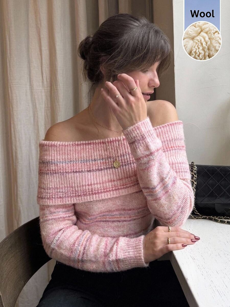 Serisse Sweater Wanita Rajutan dengan Motif Bahu Terbuka - MultiWarna - View 1