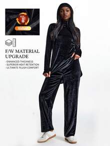 Innovista Innovista 女款保暖天鵝絨連帽長袖寬腿抽繩運動套裝健身服運動套裝皮拉提斯瑜珈套裝運動服機能服 - 黑色 - 查看 3
