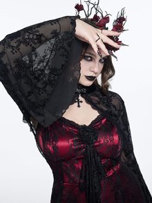ROMWE Gothic Plus Size Spaghetti Strap Dress With 3D Rose Decor, Lace Sheer Burgundy Waist-Cinching A-Line Party Mini Dress - Burgundy - View 2