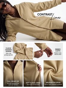 Innovista Innovista Women's Long Sleeve Zip Up Hooded Fleece Lined Sports Dress Loose, Casual, Fall, Winter, Autumn, Gym, Workout, Running, Yoga, Fitness, Athletic - Apricot - View 4