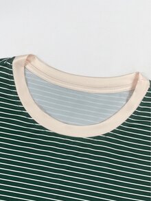 Resyla Women's Crew Neck Short-Sleeve T-Shirt With Color-Block Striped Print Casual Basic Style - Multicolor - View 4