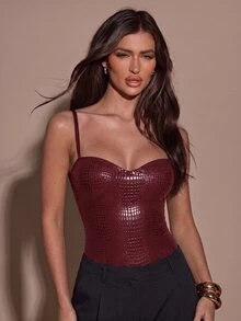 SHEIN BAE Women's Solid Color Casual Versatile Daily Wear Camisole Camisole - Burgundy - View 6