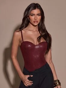 SHEIN BAE Women's Solid Color Casual Versatile Daily Wear Camisole Camisole - Burgundy - View 5