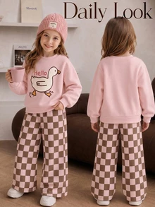 Kids Young Girl Solid Color Crew Neck Long Sleeve Sweatshirt And Casual Pants Set, Style Suitable For Autumn/Winter Daily Wear, Sports, Christmas - Multicolor - View 8