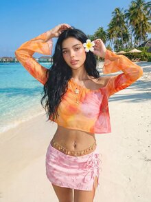 SHEIN ICON 女士超大印花不对称肩部上衣 - 粉色 - 查看 5