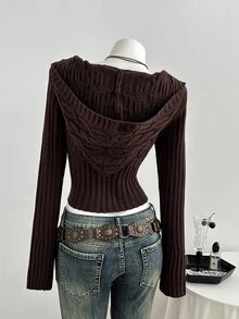 Balvessa Sweater Pullover Rajut Kabel Klasik Kasual Serbaguna Warna Cokelat untuk Wanita, Cocok untuk Perjalanan Sehari-hari - Coklat - View 3