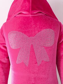 SHEIN Young Girl Knitted Solid Color Velvet Patch Pocket Hooded Casual Sweatshirt & Fitted Flare Pants 2 Pieces Set, Spring/Autumn - Multicolor - View 5