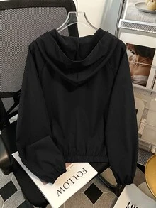 Franclia Women's Spring/Summer Thin Casual Versatile Long Sleeve Hooded Zip-Up Sun Protection Jacket - Black - View 2