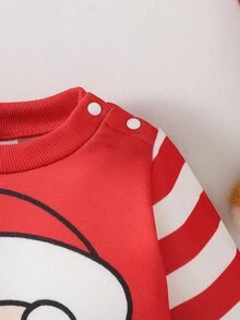 SHEIN 新生兒男嬰女嬰聖誕紅色保暖抓絨連身衣，可愛節慶聖誕老人條紋袖長袖保暖連身褲，適合冬季 - 紅白色 - 查看 8