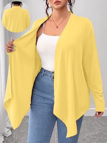 SHEIN PETITE CURVE Plus Size Women's Solid Color Casual Versatile Daily Outing Cardigan Fall - Yellow - View 4