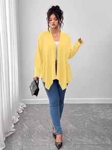 SHEIN PETITE CURVE Plus Size Women's Solid Color Casual Versatile Daily Outing Cardigan Fall - Yellow - View 5