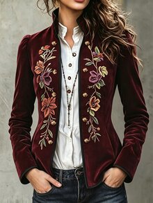 Yalmera Women's Fashion Embroidered Double-Breasted Long Sleeve Jacket Street Elegant - Multicolor - View 1