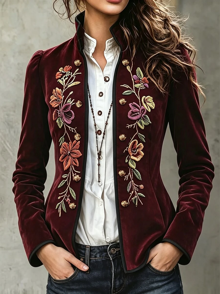 Yalmera Women's Fashion Embroidered Double-Breasted Long Sleeve Jacket Street Elegant - Multicolor - View 1