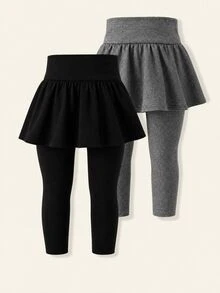 SHEIN Baby Girl Knitted Solid Color Heart Pattern Casual Bottoms 2pcs Pieces Set,2 Random Pieces - Multicolor - View 2