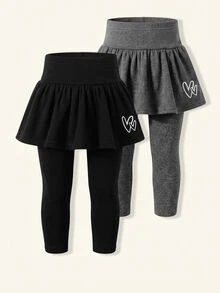 SHEIN Baby Girl Knitted Solid Color Heart Pattern Casual Bottoms 2pcs Pieces Set,2 Random Pieces - Multicolor - View 6