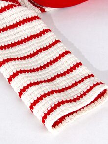 GentleRue Maternity Gaun Hamil Ukuran Besar Bergaris Merah Kerah V Lengan Panjang, Musim Gugur/Dingin - Red and White - View 10