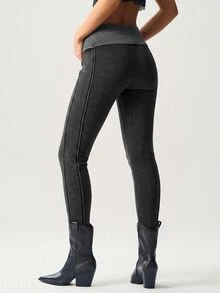 Bohemela Casual Solid Color Knitted Slim Fit Women's Long Pants - Black - View 2