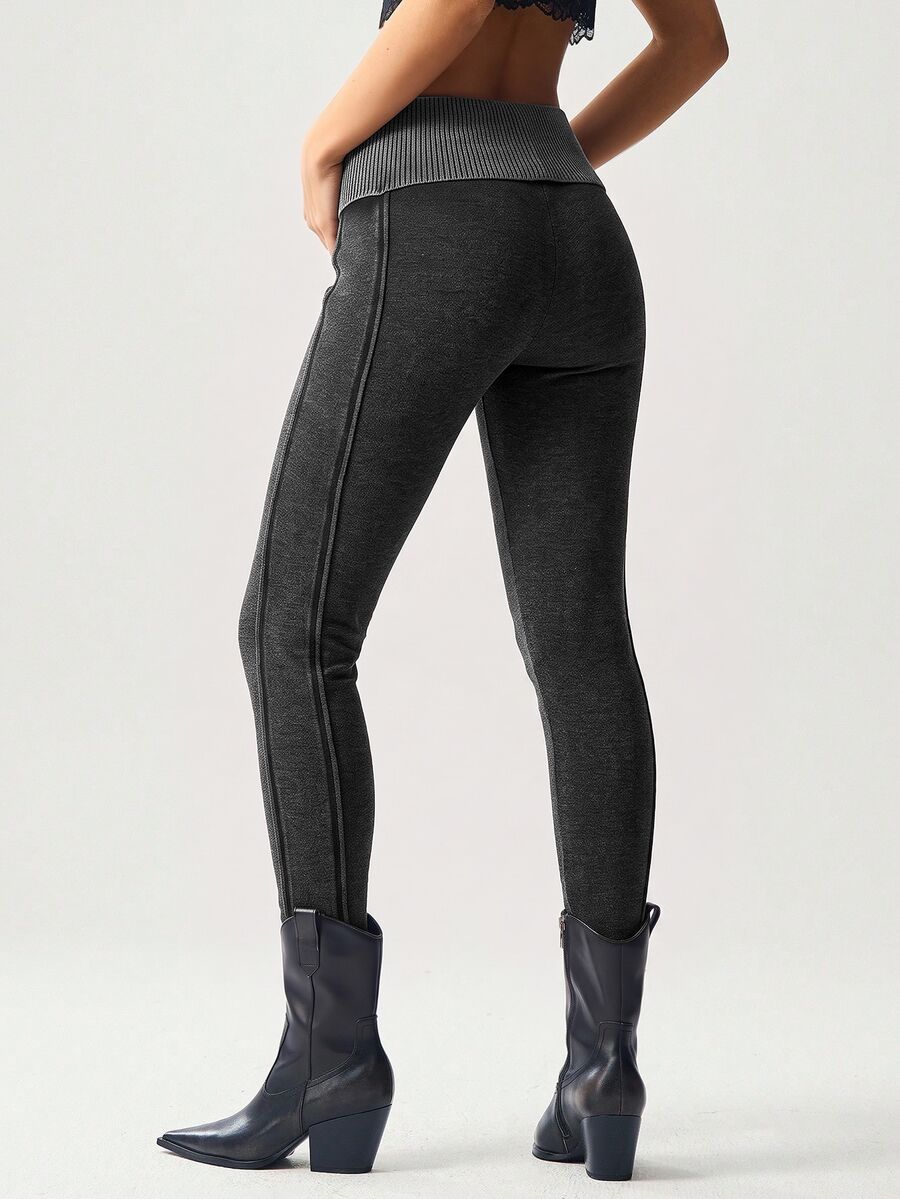 Bohemela Casual Solid Color Knitted Slim Fit Women's Long Pants - Black - View 1