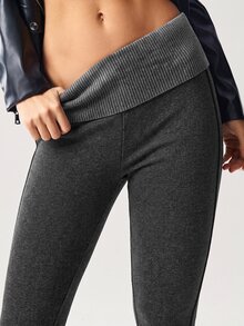 Bohemela Casual Solid Color Knitted Slim Fit Women's Long Pants - Black - View 3