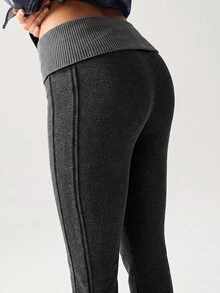 Bohemela Casual Solid Color Knitted Slim Fit Women's Long Pants - Black - View 4
