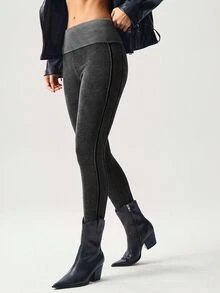 Bohemela Casual Solid Color Knitted Slim Fit Women's Long Pants - Black - View 6
