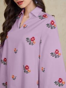Al Najma [印花設計] 女款土耳其長版阿拉伯傳統長袍洋裝 Kaftan Jalabiya - 紫色 - 查看 7