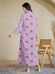 Al Najma [印花設計] 女款土耳其長版阿拉伯傳統長袍洋裝 Kaftan Jalabiya - 紫色 - 查看 5