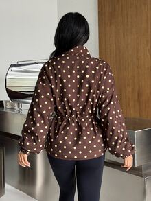Muchica Women's Polka Dot Drawstring Stand Collar Zip Up Sports Jacket Gym Jacket Workout Jacket Running Yoga Training Sportswear Activewear Windbreaker Fall - Brown - View 7