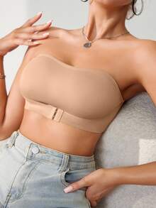 SHEIN 1pc Women Front Hook Closure Push-Up Wireless Bra - Apricot - View 6