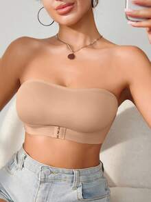 SHEIN 1pc Women Front Hook Closure Push-Up Wireless Bra - Apricot - View 7