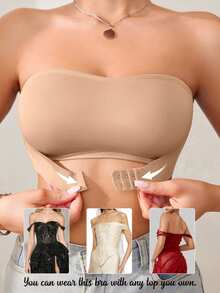 SHEIN 1pc Women Front Hook Closure Push-Up Wireless Bra - Apricot - View 4