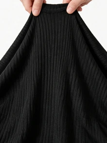 SHEIN Atasan Rajut Bergaris Hitam Pas Badan Kasual Nyaman Minimalis Ukuran Plus untuk Ibu Hamil, Cocok untuk Musim Gugur - Hitam - View 6