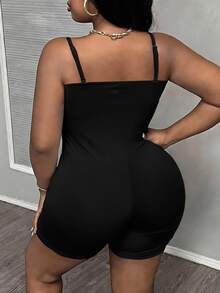 Slaydiva Plus Size Women Solid Color Sleeveless Jumpsuit - Black - View 3