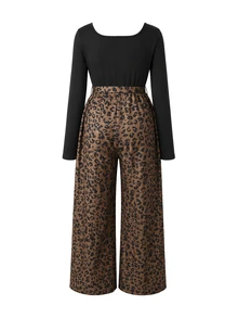 SHEIN جمبسوت كاجوال يومي للحوامل بطبعة نمر وتصميم باتشوورك - الأسود - مشاهدة 5