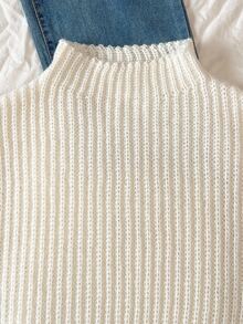 SHEIN Explorewe Tween Girls Cream White Knitted Pullover Sweater,Semi-High Neck Wide-Ribbed Loose Fit Crop Top With Bell Sleeves,Casual Autumn School Preppy Clothes - Apricot - View 8