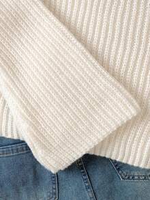 SHEIN Explorewe Tween Girls Cream White Knitted Pullover Sweater,Semi-High Neck Wide-Ribbed Loose Fit Crop Top With Bell Sleeves,Casual Autumn School Preppy Clothes - Apricot - View 6