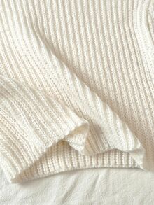 SHEIN Explorewe Tween Girls Cream White Knitted Pullover Sweater,Semi-High Neck Wide-Ribbed Loose Fit Crop Top With Bell Sleeves,Casual Autumn School Preppy Clothes - Apricot - View 10