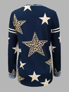 EMERY ROSE Blue Leopard Print Loose Fit Crew Neck Long Sleeve T-Shirt Day Time Holiday Autumn Casual Street Wear - Multicolor - View 2