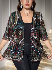 Reflora Plus Size Exquisite Fashion Jacket For Vacation And Daily Wear Christmas - Multicolor - View 4