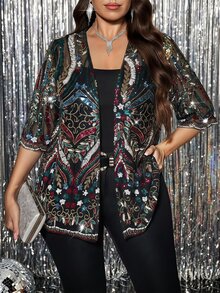 Reflora Plus Size Exquisite Fashion Jacket For Vacation And Daily Wear Christmas - Multicolor - View 7