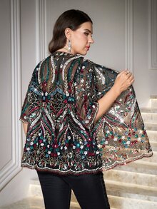 Reflora Plus Size Exquisite Fashion Jacket For Vacation And Daily Wear Christmas - Multicolor - View 1
