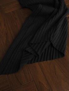 Anewsta Women's Elegant Semi-High Neck Knitted Long Dress, Slim Fit Solid Color, Versatile Commuter Holiday Dress, Spring/Autumn - Black - View 10