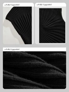 Anewsta Women's Elegant Semi-High Neck Knitted Long Dress, Slim Fit Solid Color, Versatile Commuter Holiday Dress, Spring/Autumn - Black - View 9