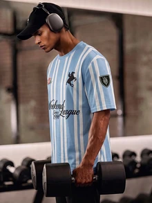 Gritte Field Kaos Rajut Pria Lengan Pendek Leher Bulat Motif Digital Longgar Gaya Jalanan, Musim Panas, ...Jalanan - MultiWarna - View 3