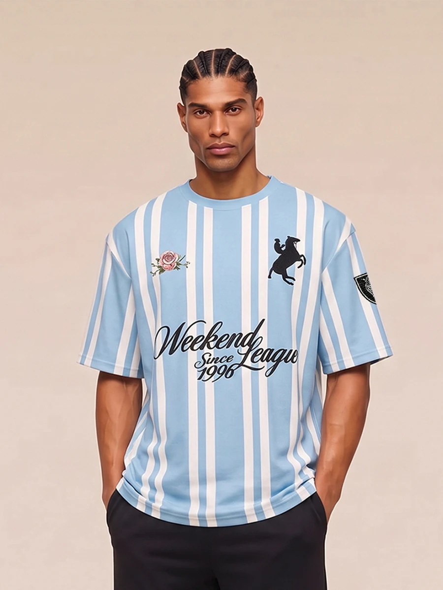 Gritte Field Kaos Rajut Pria Lengan Pendek Leher Bulat Motif Digital Longgar Gaya Jalanan, Musim Panas, ...Jalanan - MultiWarna - View 1