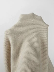 SHEIN Franclia Soft Oatmeal Color Semi-High Neck Knit Base Layer, Vertical Ribbed Texture With Excellent Elasticity, Slim Fit And Flattering Silhouette, Delicate Rolled Collar Design - Apricot - View 8